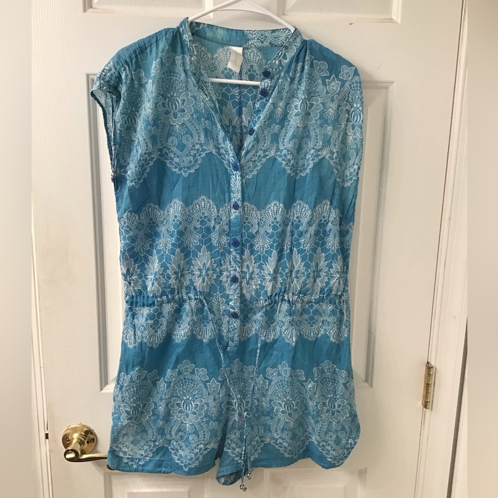 Zimmermann Blue and White Lace Shorts Romper